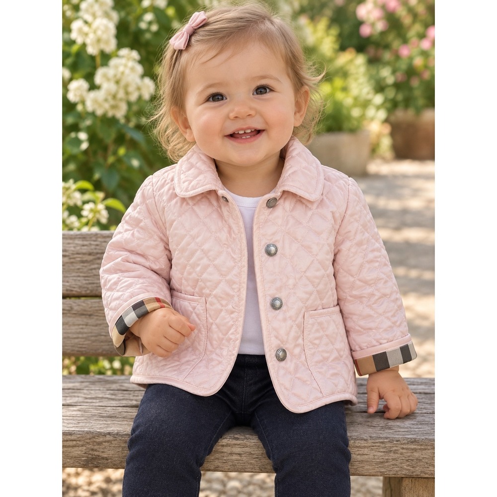 Burberry Children Pink Quilted Nova Check Jacket 12M 80cm